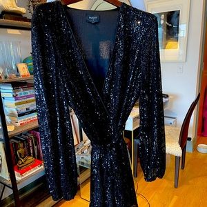Bardot Sequin Black long sleeve wrap dress